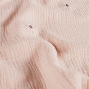 Muselină Brodata Flori - Pink