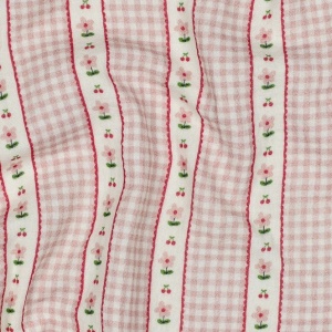 Muselină Imprimată Flori si Dungi - Pink