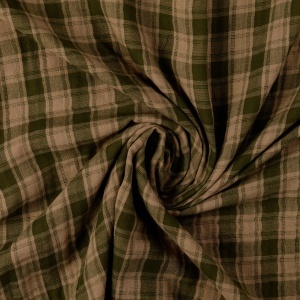 Muselina Yarn Dyed cu Doua Fete Carouri Vichy - Olive Green - Img 3