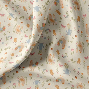 Bumbac Imprimat Animale - Ecru & Orange