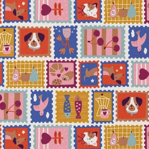 Bumbac Imprimat Animale - Timbres Red & Yellow