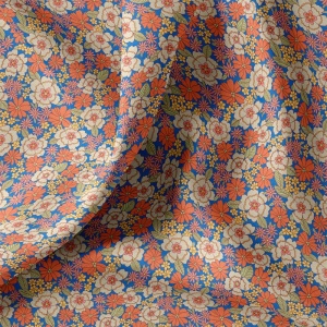 Bumbac Imprimat Flori - Blue & Orange