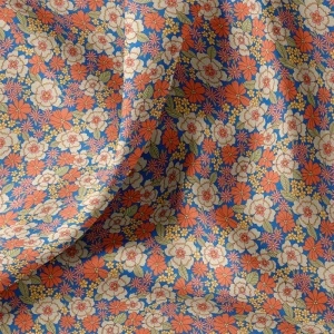 Bumbac Imprimat Flori Mari - Blue & Orange