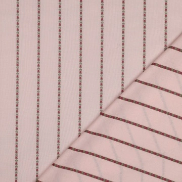 Material Bumbac Jacquard Imprimat - Flower & Stripes Roz - Img 4