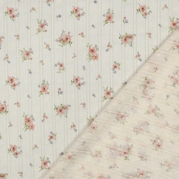 Material Bumbac Jacquard Imprimat - Flowers Natural - Img 4