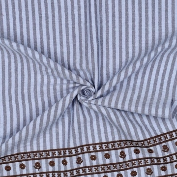 Material Muselină Brodată Dungi cu Bordură, 100% bumbac - Albastru - Img 3