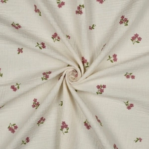 Material Muselină Brodată Flori, 100% bumbac - Natural - Img 2