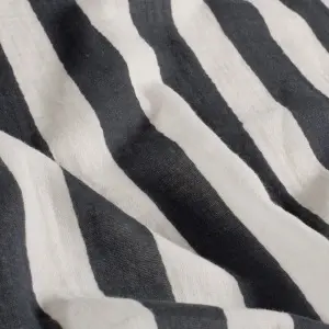 Material Muselină Imprimată Dungi Navy, 100% bumbac