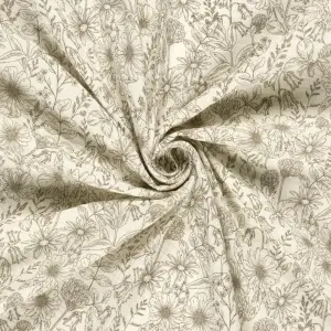 Material Muselină Imprimată Flori Botanice, 100% bumbac - Off White - Img 3