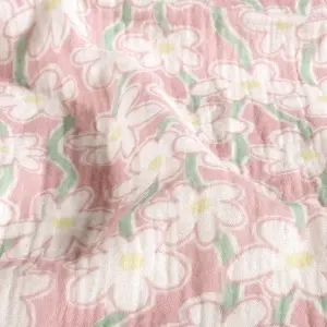 Material Muselină Imprimată Floricele, 100% bumbac - Light Pink