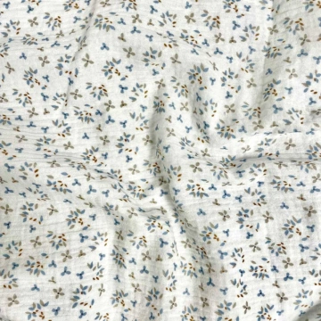 Material Muselină Imprimată Floricele, 100% bumbac - White & Natural Multicolor