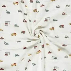 Material Muselină Imprimată Vehicule, 100% bumbac - Off White - Img 3