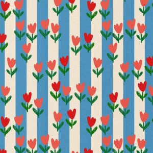 Bumbac Imprimat Flori - Blue & Ecru