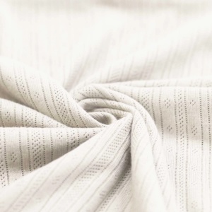 Jerse Bumbac Pointelle Stripes - Ecru - Img 2