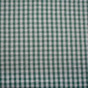 Material Bumbac gofrat Seersucker carouri Vichy - Off-White & Green