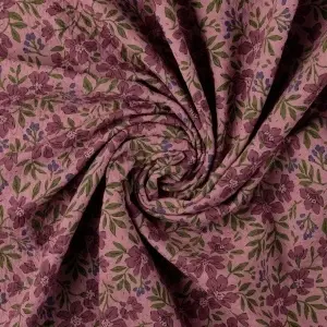Material Bumbac gros imprimat cu flori - Old Pink - Img 2