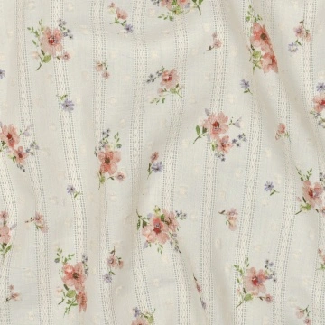 Material Bumbac Jacquard Imprimat - Flowers Natural - Img 2