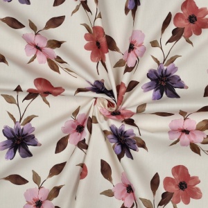 Material din Bumbac si Vascoza Imprimat - Off White Flowers - Img 3