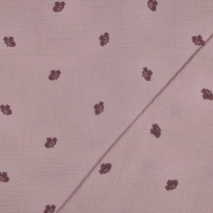 Material Muselină Brodată Flori, 100% bumbac - Mauve - Img 4