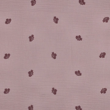 Material Muselină Brodată Flori, 100% bumbac - Mauve