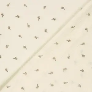 Material Muselină Brodată Flori Roz, 100% bumbac - Off White - Img 4
