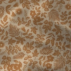 Material Muselină Imprimată Flori, 100% bumbac - Beige & Camel