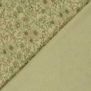Material Muselină Imprimată Flori, 100% bumbac - Khaki Green - Img 4