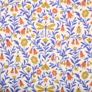 Material Muselină Imprimată Scarabei, 100% bumbac- Ecru & Blue - Img 2