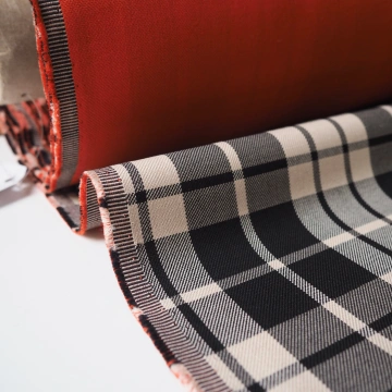 Material Twill de Bumbac Organic cu Două Fețe - Portocaliu și Carouri