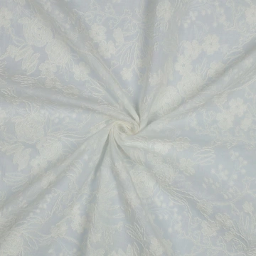 Material Voal Bumbac Brodat cu Flori și Bordură - Img 4