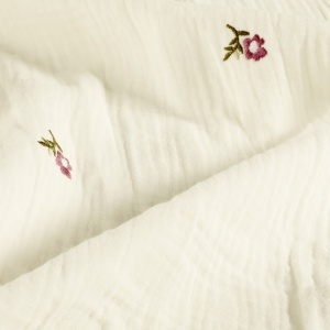 Muselină Brodata Flori - Off White