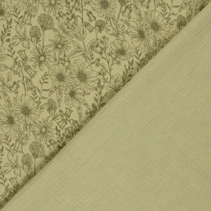 Muselină Imprimată Flori - Khaki Green - Img 4
