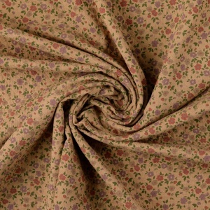 Bumbac gros imprimat cu floricele - Beige - Img 2