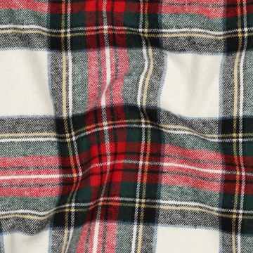 Flanel de bumbac în carouri tartan - Ecru și Roșu - Img 2