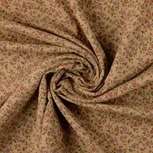 Material Bumbac gros imprimat cu floricele - Beige - Img 2