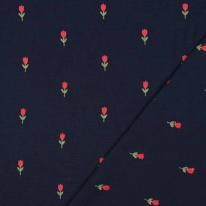 Material Muselină Brodată Floricele, 100% bumbac - Navy - Img 4