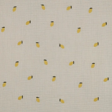 Material Muselină Brodată Fructe, 100% bumbac - Lămâi