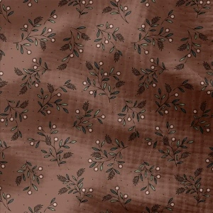 Material Muselină Imprimată Flori, 100% bumbac - Mocha & Green