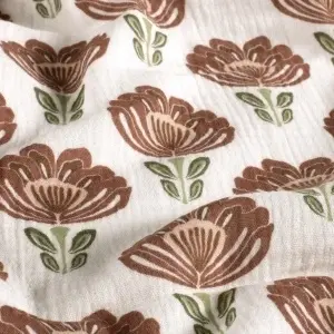 Material Muselină Imprimată Flori Mari, 100% bumbac - White