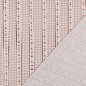 Material Muselină Imprimată Flori și Dungi, 100% bumbac - Pink - Img 2
