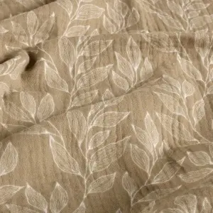 Material Muselină Imprimată Frunze, 100% bumbac - Beige