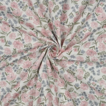 Material Muselină Organică GOTS Imprimată Digital, 100% bumbac - Flori - Img 3