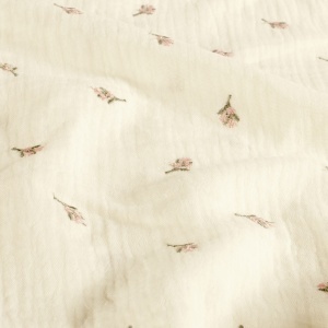 Muselină Brodata Flori Roz - Off White