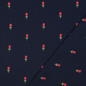 Muselină Brodata Floricele - Navy - Img 2