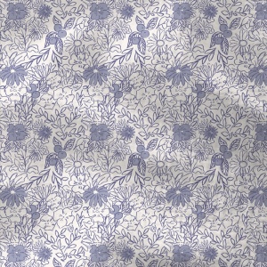 Muselina Imprimata Flori - Ecru & Blue