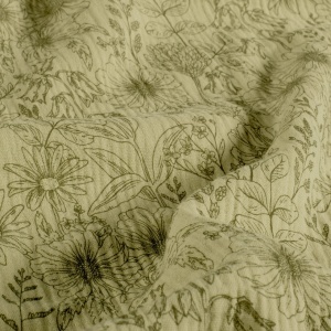 Muselină Imprimată Flori - Khaki Green