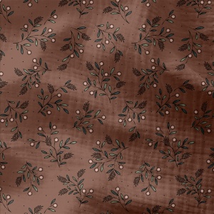 Muselina Imprimata Flori - Mocha & Green