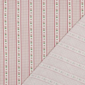 Muselină Imprimată Flori si Dungi - Pink - Img 2