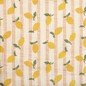 Muselina Imprimata Lamai - Ecru & Yellow