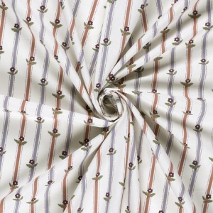 Poplin Imprimat Flori si Dungi - Off White - Img 3